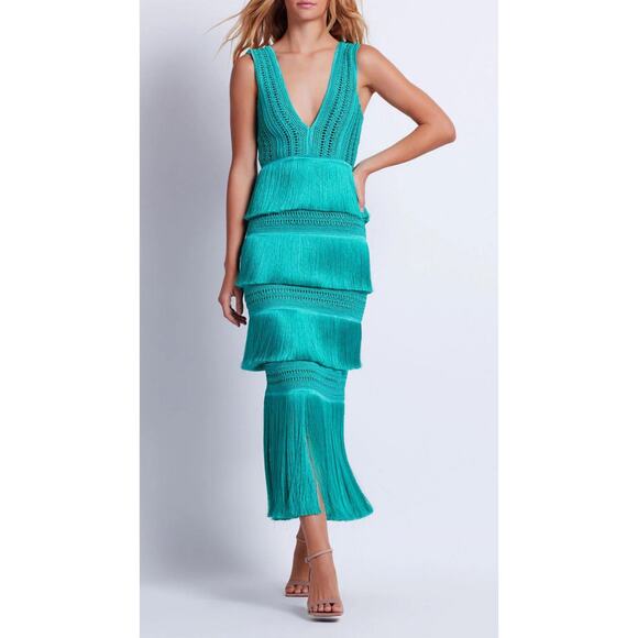 PatBO PLUNGING FRINGE MIDI DRESS Size 2 - Picture 5 of 13